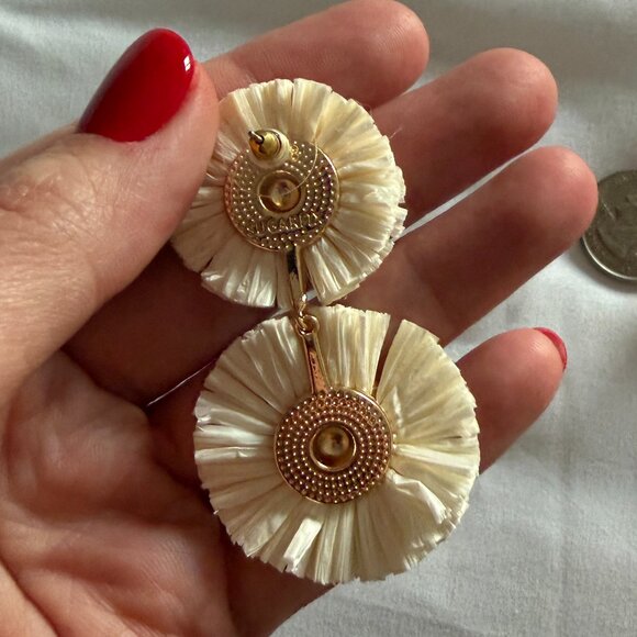 SUGARFIX By BaubleBar Gold and Cream Raffia Dangle Statement Earrings - Picture 2 of 2